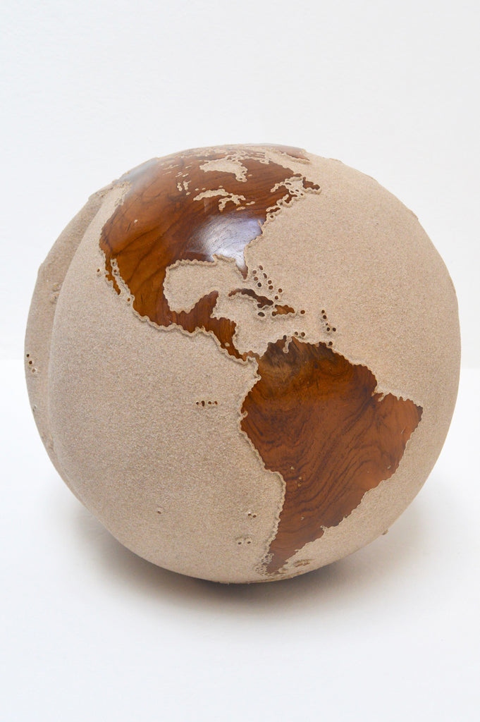 Teak Wood Globe 40 CM White Sand on Rotative Base ID 003