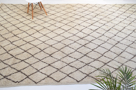 Vintage Beni Ourain Rug Plush Hand Knotted Wool Diamond Lozenge Berber Carpet