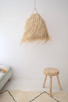 Moroccan Hand-woven Natural Raffia Hairy Bell Lampshade Pendant Light.