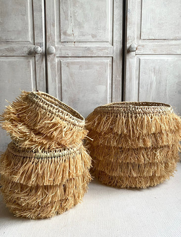 ZULU Moroccan Raffia Baskets Handwoven Trio