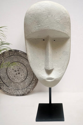 Huge Timor Mask Sculpture Contemporary Chalk White Mask