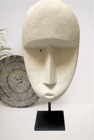 Huge Timor Mask Sculpture Contemporary Chalk White Mask