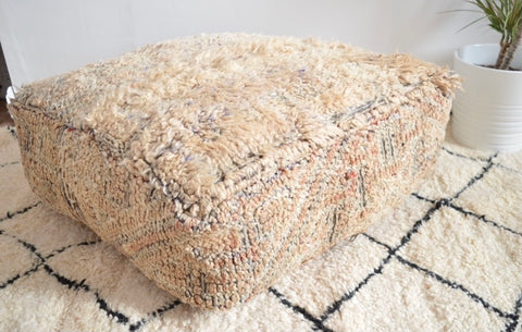 Moroccan Boujaad Floor Pouf Vintage Berber Rug Pouf Floor Pillow