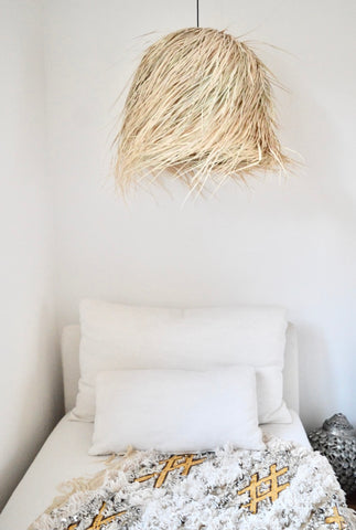 Raffia Palm lamp Domed Medium Natural Woven Raffia Pendant Light BoutiqueMaroc