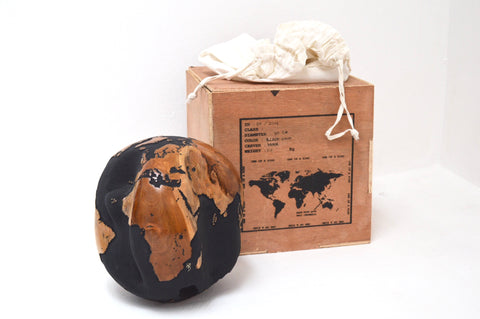 Teak Wood Globe 30 CM Black on Rotative Base