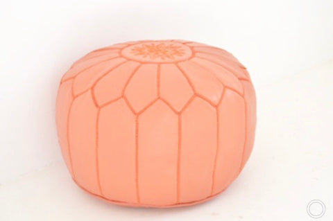 Moroccan Leather Pouf Coral Leather Poufe