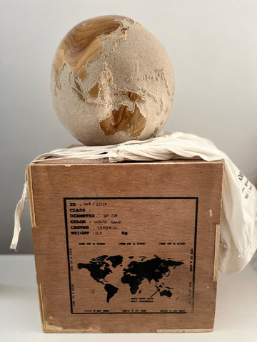 Teak Wood Globe 30 CM White Sand on Rotative Base ID 008