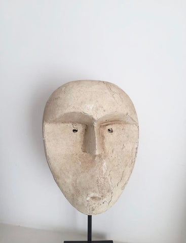 Timor Island Mask on Iron Stand Sculpture Carved Tribal Mask