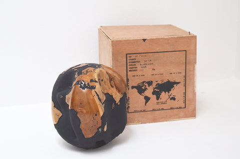Teak Wood Globe 30 CM Black on Rotative Base