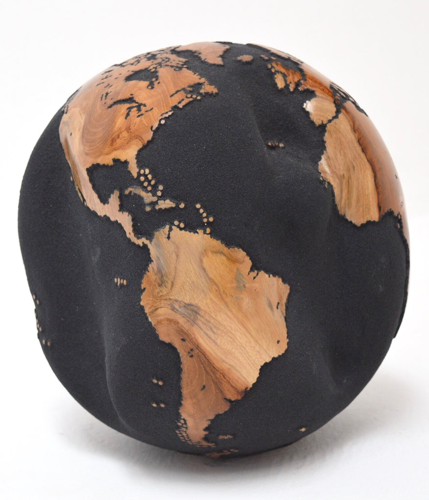 Teak Wood Globe 30 CM Black on Rotative Base