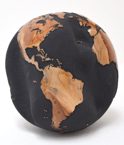 Teak Wood Globe 30 CM Black Sand on Rotative Base ID 011