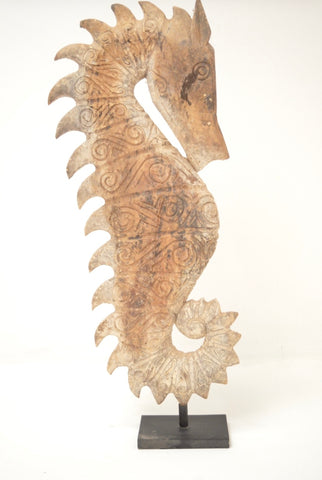 Sea Horse Huge Wood Sculpture with Iron Stand