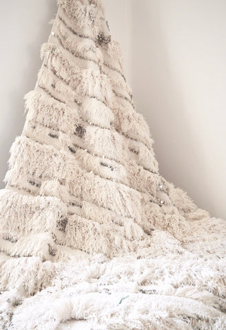 Vintage White Moroccan Wedding Blanket Handira Throw H792a