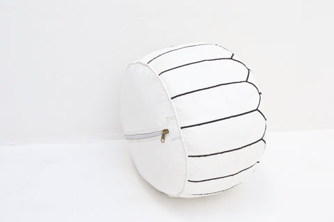 Moroccan Leather Pouf White with Black Stitching Leather Pouf