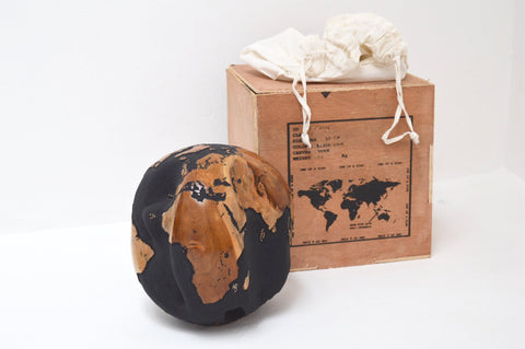Teak Wood Globe 30 CM Black on Rotative Base