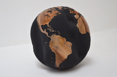 Teak Wood Globe 30 CM Black on Rotative Base