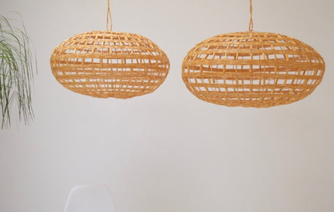 Moroccan Rattan lampshade x 2 Large Natural Handmade Pendant Light
