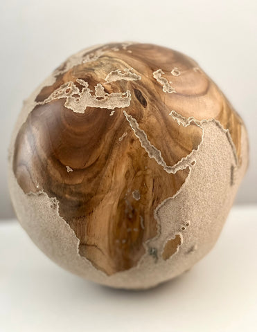 Teak Wood Globe 30 CM White Sand on Rotative Base ID 011 /2017