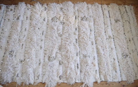 Vintage White Moroccan Wedding Blanket Handira Throw H792a