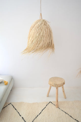 Moroccan Hand-woven Natural Raffia Hairy Bell Lampshade Pendant Light.