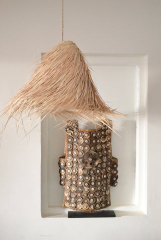 Moroccan Raffia Palm Suspension Shade Large Frame Conical Lampshade Natural Woven Raffia Pendant Light