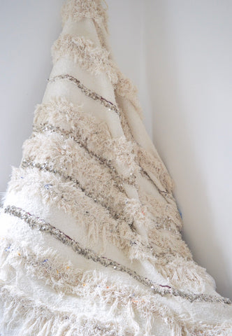 Vintage White Moroccan Wedding Blanket Vintage Handira Throw Rug H806