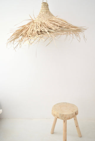 Moroccan Hand-woven Natural Rattan Hairy Cone Lampshade Pendant Light.