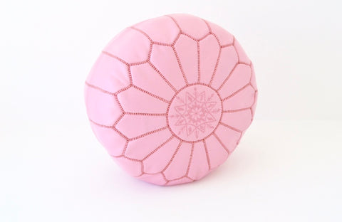 Moroccan Leather Pouf Luxury Pink Pouffe