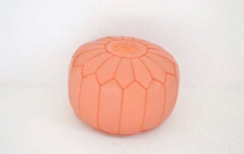 Moroccan Leather Pouf Coral Leather Poufe