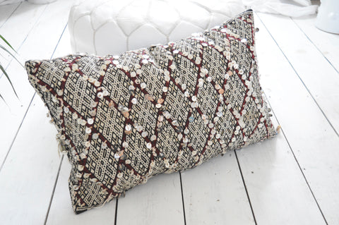 Vintage Moroccan Berber Pillow Kilim Sequinned Cushion Cover