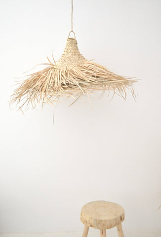 Moroccan Hand-woven Natural Rattan Hairy Cone Lampshade Pendant Light.