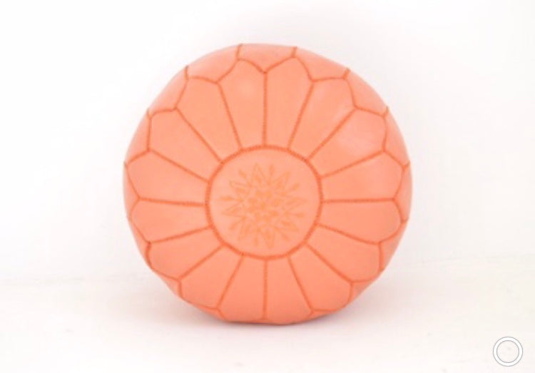 Moroccan Leather Pouf Coral Leather Poufe