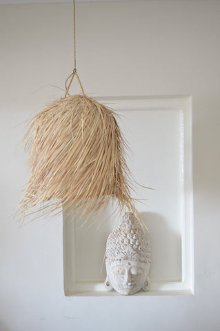 Moroccan Hand-woven Natural Raffia Hairy Large Dome Lampshade Pendant Light