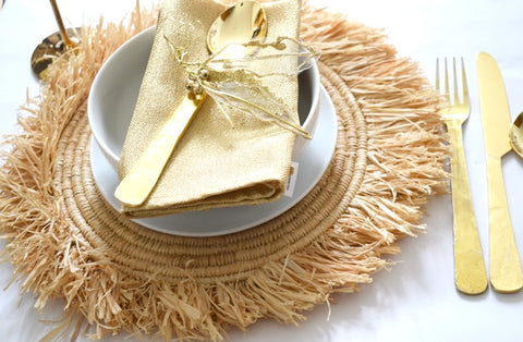 Moroccan Raffia Placemat Wedding Charger 45 cm Woven Raffia Fringe