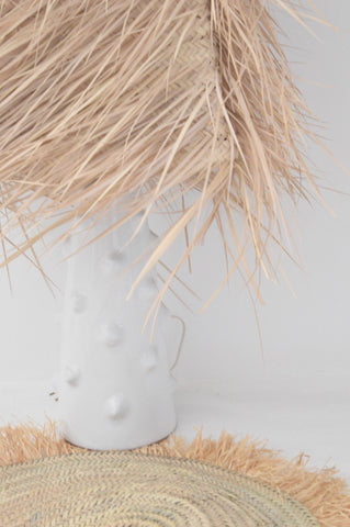 Raffia Palm Table Lamp Large Natural Woven Raffia Palm .& Ceramic Base White