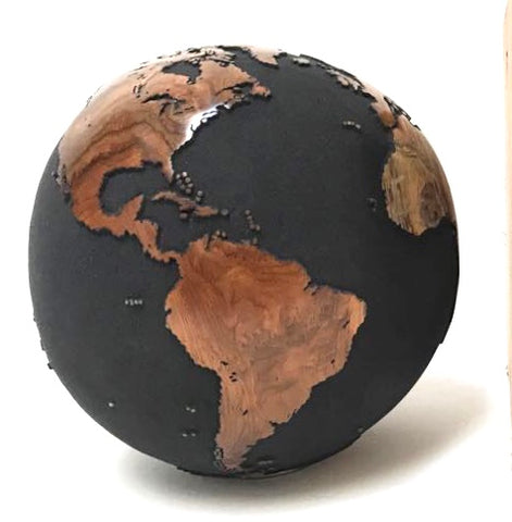 Teak Wood Globe 40 CM Black on Rotative Base ID 002