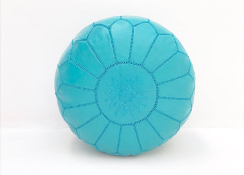 Moroccan Leather Pouf Duck Egg Blue Leather Poufe
