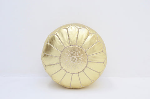 Moroccan Pouf Gold Faux Leather Pouffe