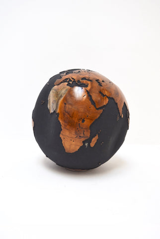 Teak Wood Globe 40 CM Black on Rotative Base