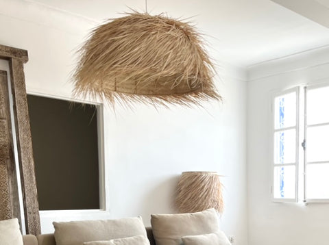 Raffia Palm lamp Huge 100 cm Ball Medium Natural Woven Raffia Pendant Light BoutiqueMaroc