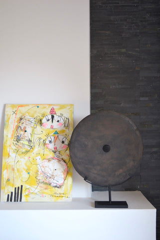 Vintage XL Stone Grinding DIsc 50 cm on Metal Display Stand