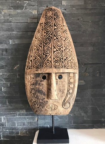 Timor Mask Sculpture Handcarved W Iron Stand