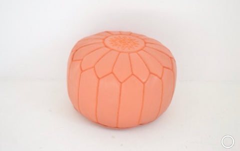 Moroccan Leather Pouf Coral Leather Poufe