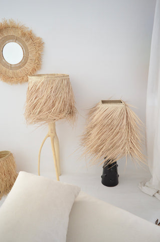 Raffia Palm Table Lamp Black Large Natural Woven Raffia Palm & Ceramic Base