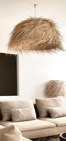 Raffia Palm lamp Huge 100 cm Ball Medium Natural Woven Raffia Pendant Light BoutiqueMaroc