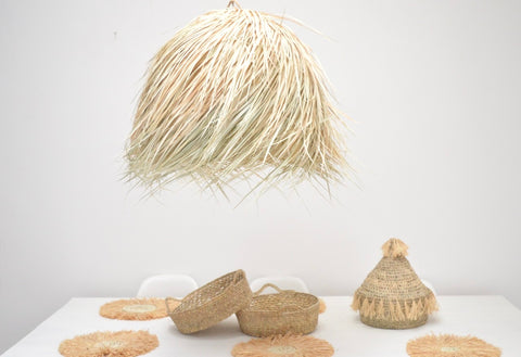 Raffia Palm Ball lamp Natural Woven Raffia Pendant Light BoutiqueMaroc