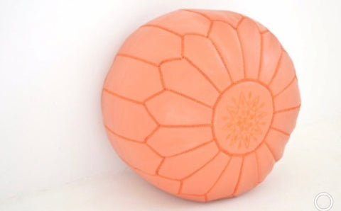 Moroccan Leather Pouf Coral Leather Poufe