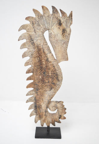 Sea Horse Huge Wood Sculpture with Iron Stand