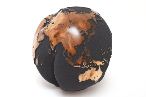 Teak Wood Globe 20CM Black Sand on Rotative  Base ID 109