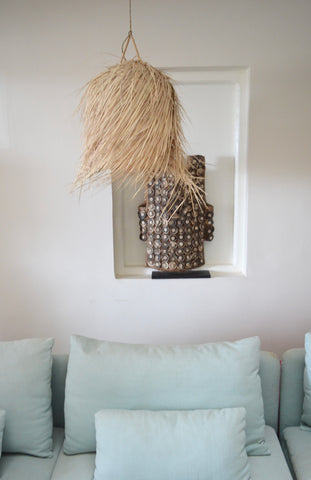 Moroccan Hand-woven Natural Raffia Hairy Large Dome Lampshade Pendant Light